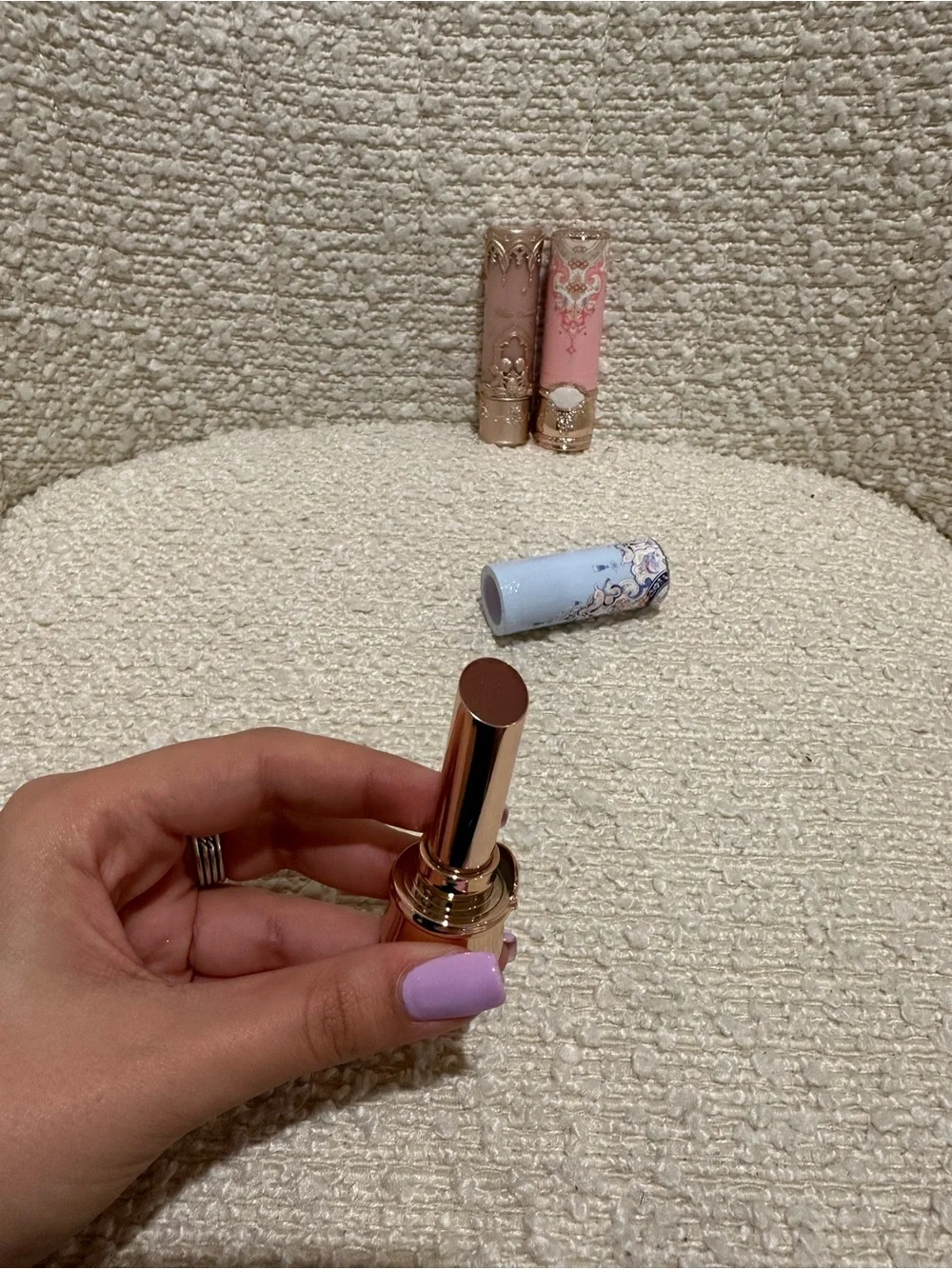 Decorative Pastel Vanity Accent Trio — Blue, Nude, and Pink